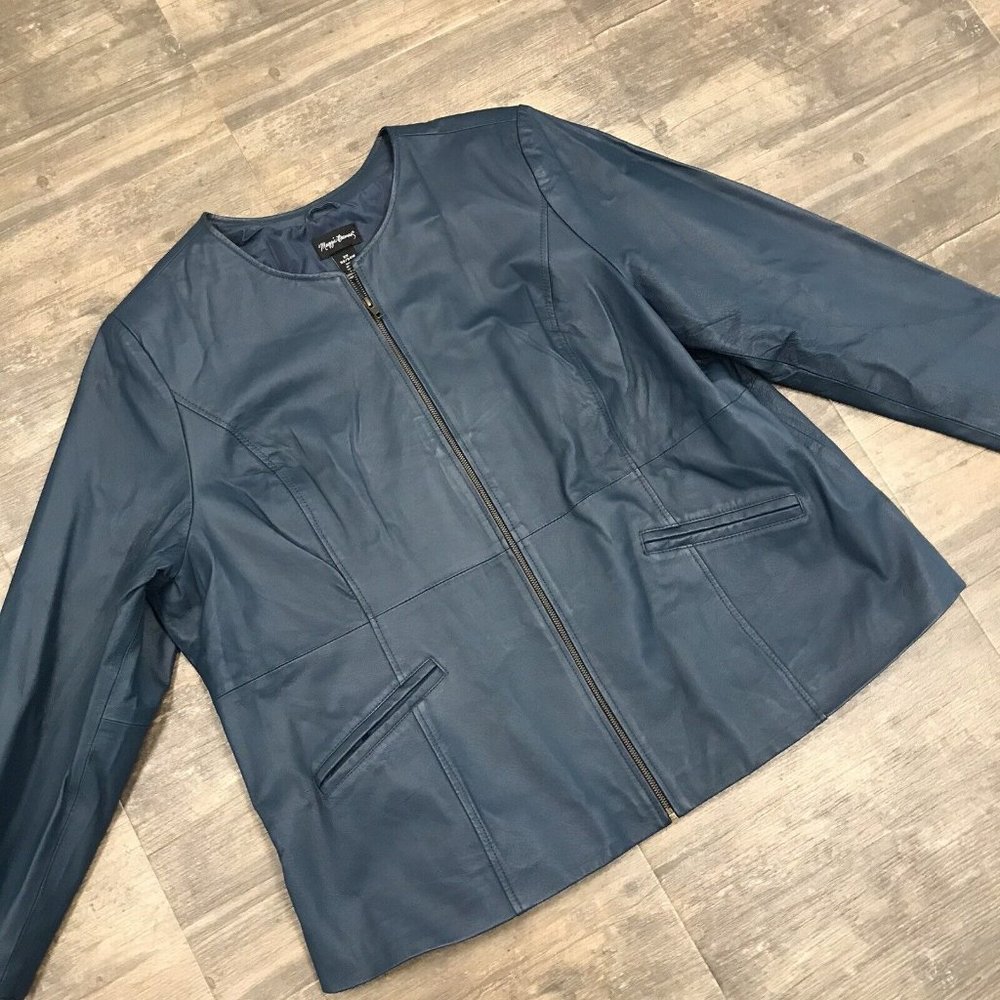 Maggie Barnes‎ Leather Jacket Women 2x 22/24W Pocket Zipper Collarless